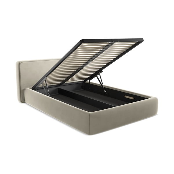 Kreem polsterdatud kaheinimesevoodi koos voodipõhja ja panipaigaga 160x200cm Kiana - Makamii-image-3