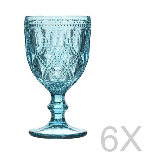 Sada 6 skleněných transparentních modrých sklenic InArt Glamour Beverage Foot, výška 16 cm