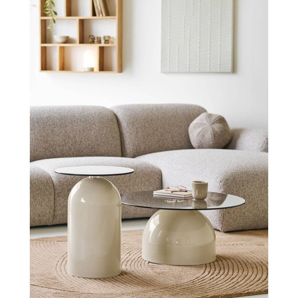 Beež ümmargune kohvilaud klaasist pealispinnaga ø 70 cm Ravello - House Nordic-image-1