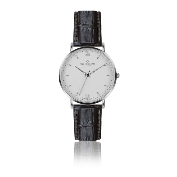 Pánské hodinky s černým páskem z pravé kůže Frederic Graff Silver Dent Blanche Croco Black Leather