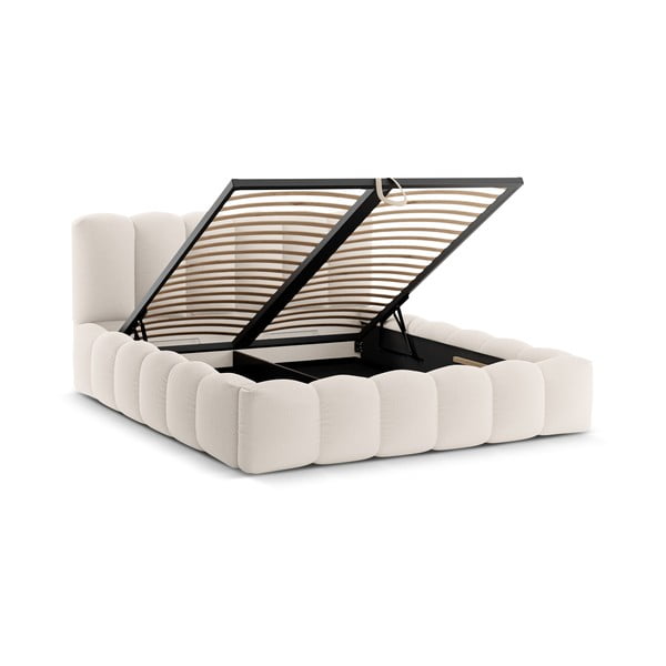 Kreem polsterdatud kaheinimesevoodi panipaigaga 180x200 cm koos panipaigaga Lupine - Micadoni-image-2