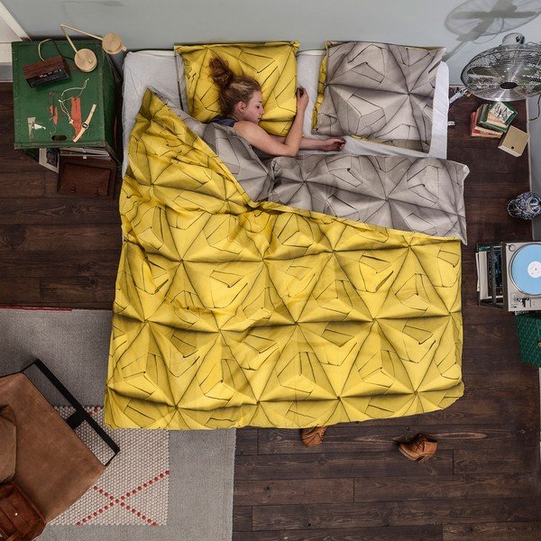 Žluto-hnědé povlečení Snurk Monogami Yellow, 200 x 200 cm-image-1