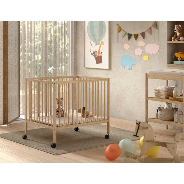 Pöögipuidust reguleeritava kõrguse/ratastega mänguaedik 95x75 cm Dino - Vipack-image-1