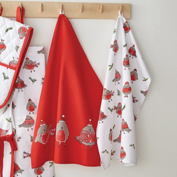 Puuvillased rätikud 2 tk komplektis jõulumotiividega 50x70 cm Christmas Robins - Catherine Lansfield-image-1