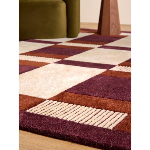 Burgundiapunane/kreemikas käsitsi kootud vaip taaskasutatud kiududest 120x170 cm Franka - MADE-image-2