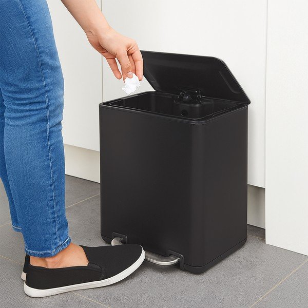 Must roostevabast terasest prügikast 20 l Black - Orion-image-1