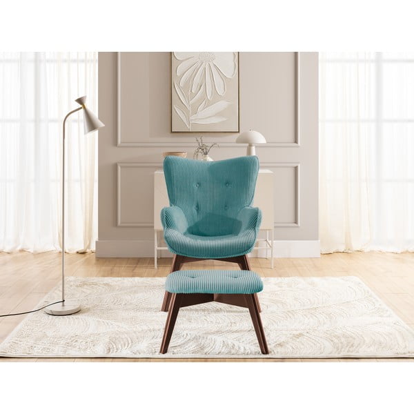 Türkiissinine velvetist tugitool koos jalatoega Niko - Ropez-image-1