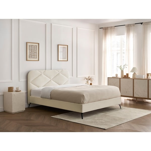 Beež polsterdatud kaheinimesevoodi 160x200 cm Prune - Bobochic Paris-image-4