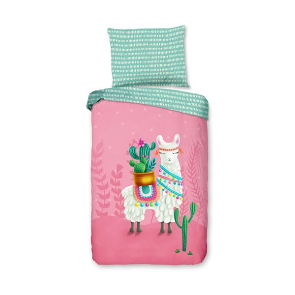 Roosa-türkiissinine puuvillane laste voodipesu üheinimesevoodile 140x200 cm Lalama - Good Morning