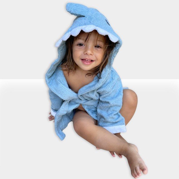 Sinine puuvillane laste hommikumantel, suurus S Shark – Rocket Baby-image-1