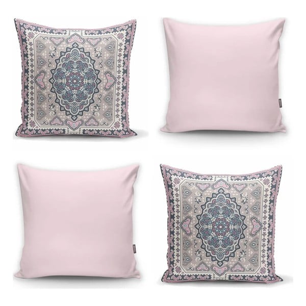 Komplekt 4 dekoratiivset padjakatet roosa etniline, 45 x 45 cm - Minimalist Cushion Covers