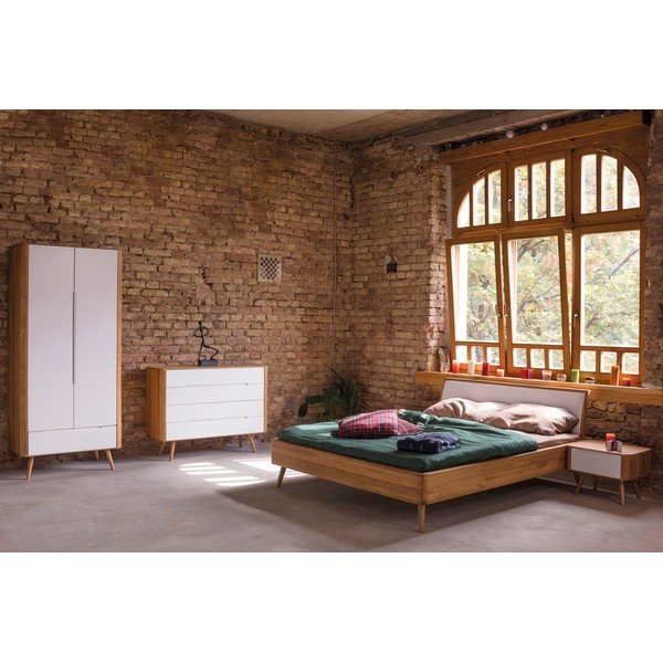 Valge/loomulik tammepuust kaheinimesevoodi 160x200 cm Ena - Gazzda-image-1