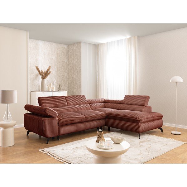 Terrakota värvi velvetist nurgadiivan (parem nurk/L-kujuline) Marbeya - Ropez-image-1