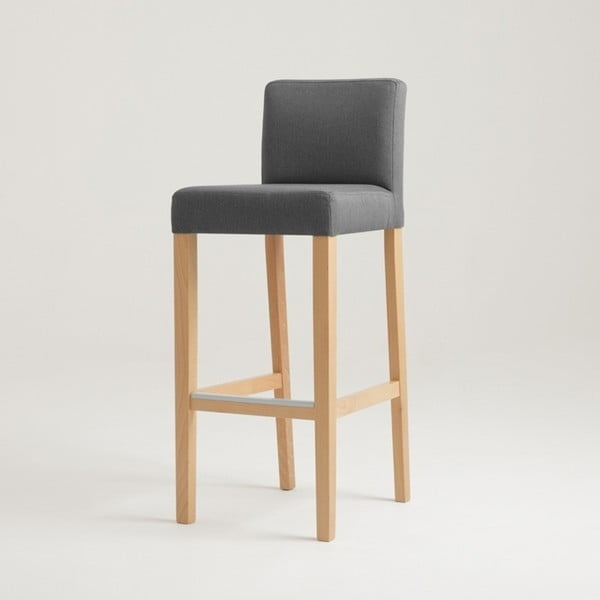 Ocelově šedá barová židle s bukovými nohami Wilton 87