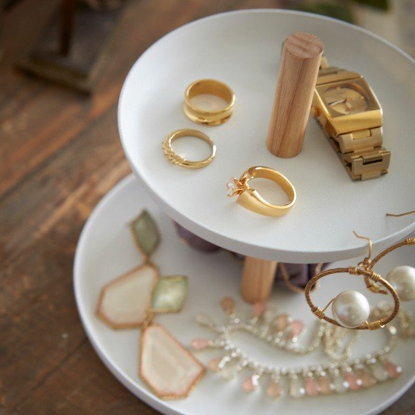 Valge statiiv 2 hoiukaussi ja pöögipuust detailidega Tosca - YAMAZAKI-image-2