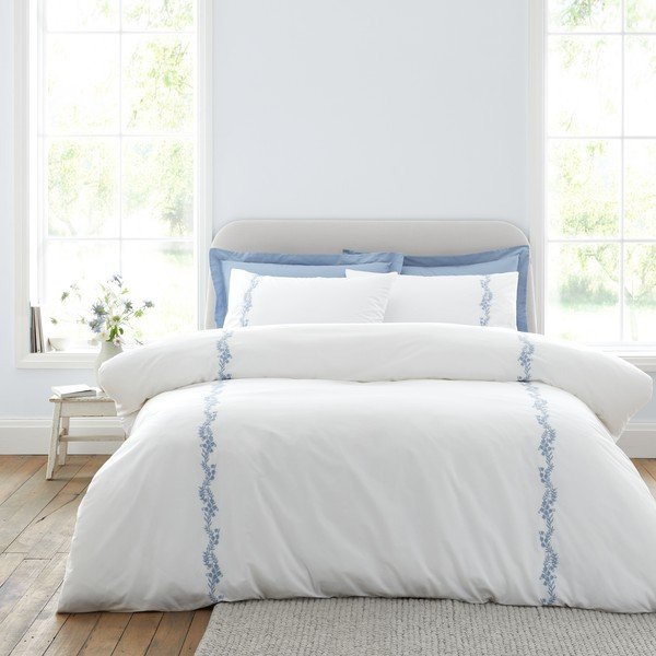 Valge kolmeosaline kaheinimese voodipesu puuvillast perkaalist 200x200 cm Camille Embroidered Floral - Bianca-image-2