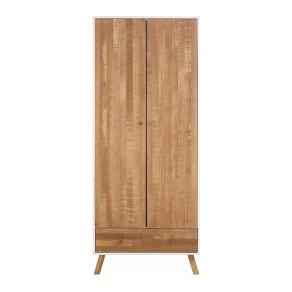 Dvoudveřová šatní skříň z masivního borovicového dřeva s bílými detaily Støraa Rafael