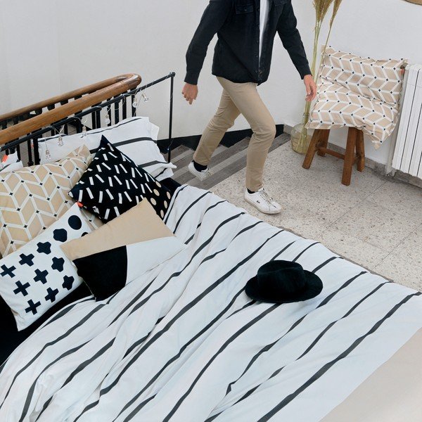 Must-valge/pruun puuvillane tekikott 140x200 cm Blush sand – Blanc-image-2