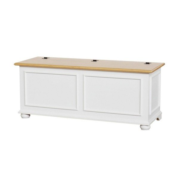 Bílá úložná truhla s dřevěným víkem Nara