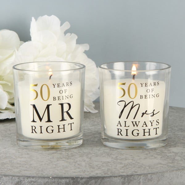 Sada 2 svíček s vůní bavlny k 50. výročí Amore Mr. Right and Mrs. Always Right, 18 hodin hoření