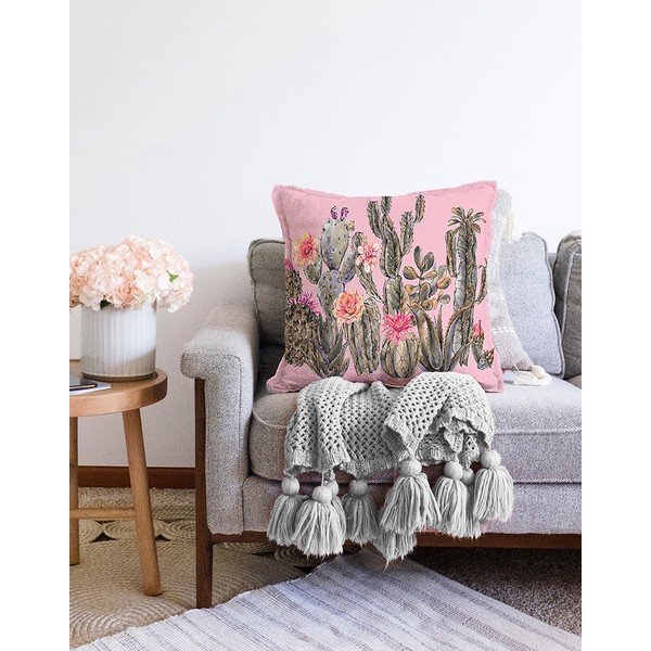 Roosa padjaümbris puuvillaseguga Blooming Cactus, 55 x 55 cm - Minimalist Cushion Covers-image-2