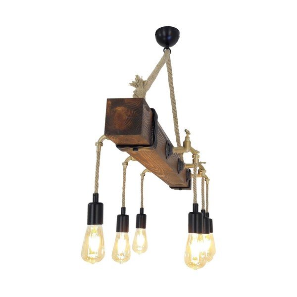 Dřevěné stropní závěsné svítidlo Kutuk, 6 žárovek-image-2