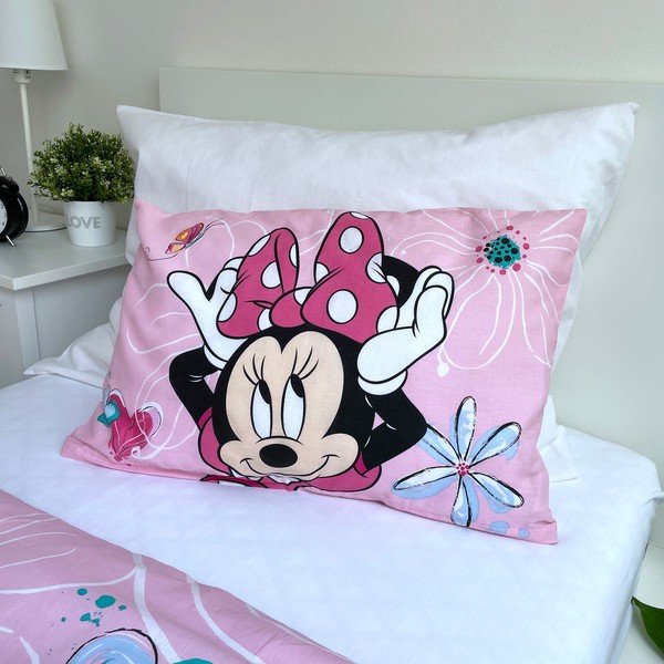 Roosa puuvillane beebivoodipesu 100x135 cm Minnie Flowers - Jerry Fabrics-image-3