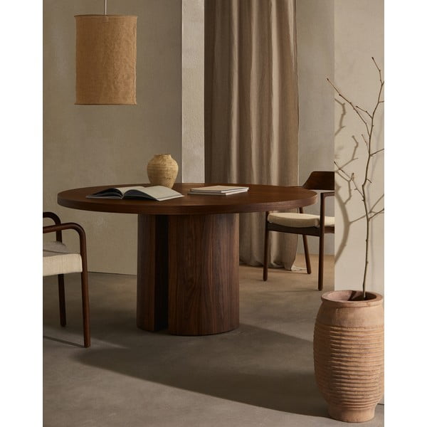 Ümmargune söögilaud pähklipuidu spoonist pealispinnaga ø 150 cm Nealy - Kave Home-image-1