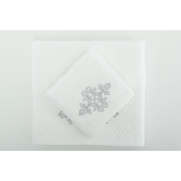 Sada 2 ručníků Isle White Silver, 30x50 cm + 50x90 cm