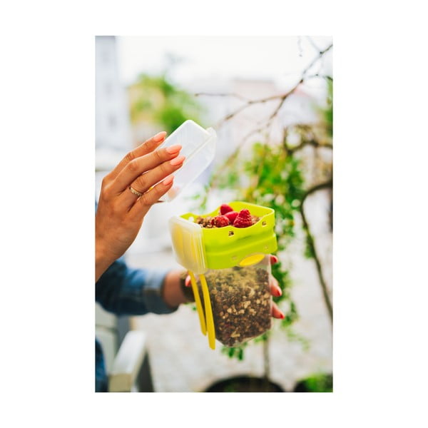 Roheline lõuna- ja suupistekarp koos söögiriistadega, , 650ml+230m Push&Push - Vialli Design-image-2