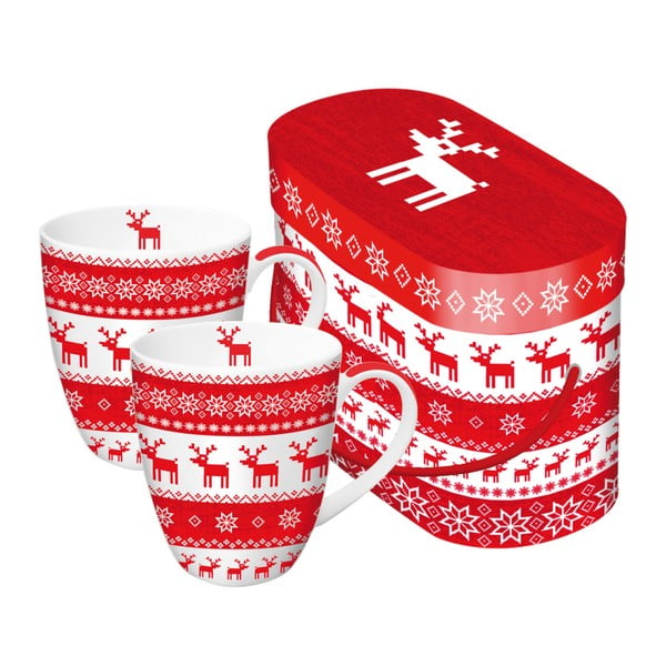 Sada 2 hrnků z kostního porcelánu s vánočním motivem v dárkovém balení PPD Magic Rojo Christmas, 350 ml
