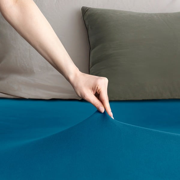 Petrooleumi värvi trikotaažist kummiga lina 180x200cm Amber - Restilo-image-1