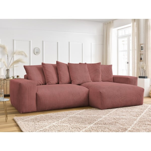 Roosa kordvelvetist diivanvoodi/panipaigaga nurgadiivan Voltaire - Bobochic Paris-image-1