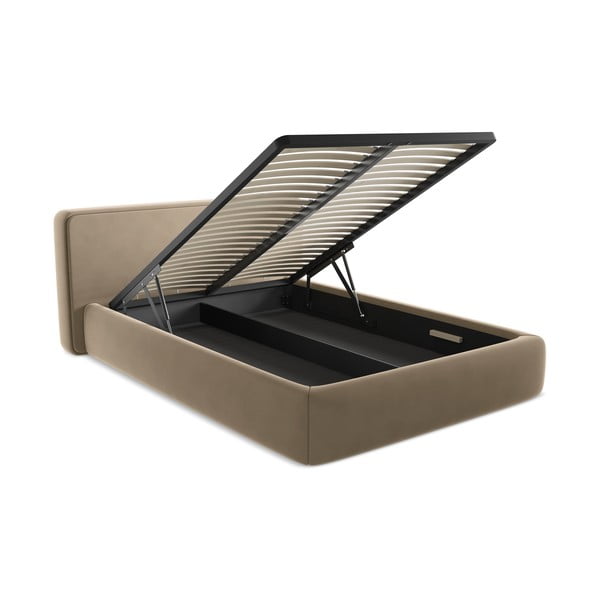 Helepruun polsterdatud kaheinimesevoodi koos voodipõhja ja panipaigaga 160x200cm Kiana - Makamii-image-3