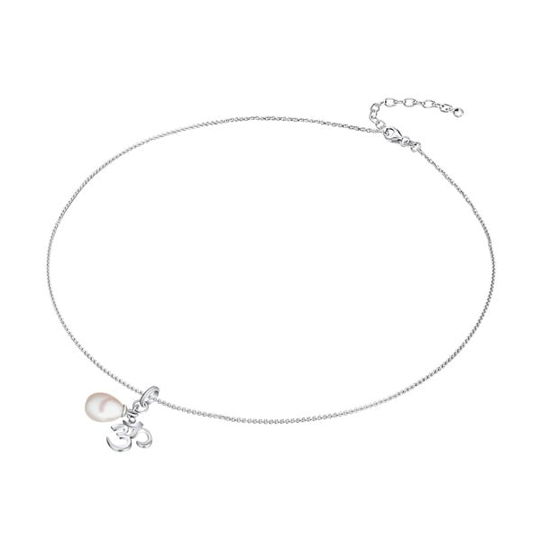 Stříbrný náhrdelník s přívěskem a perlou Chakra Pearls Om, 42 cm