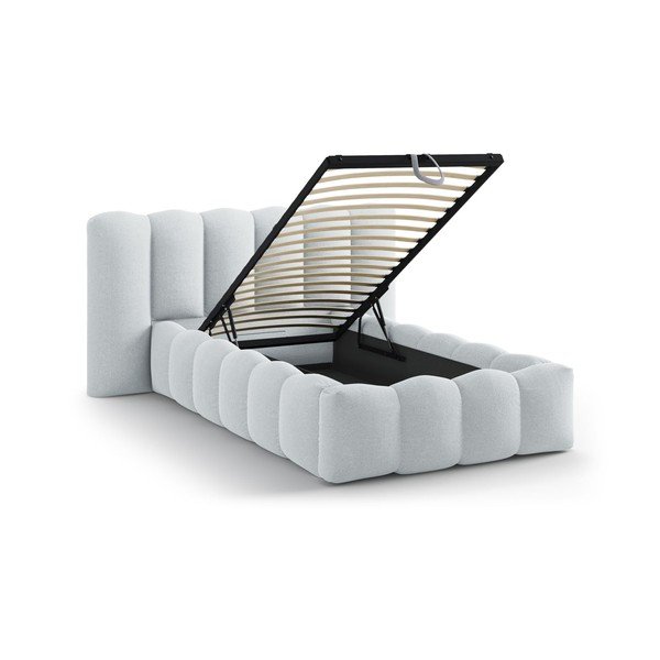 Helehall polsterdatud üheinimesevoodi koos panipaiga ja voodipõhjaga 90x200 cm Lupine - Micadoni-image-1