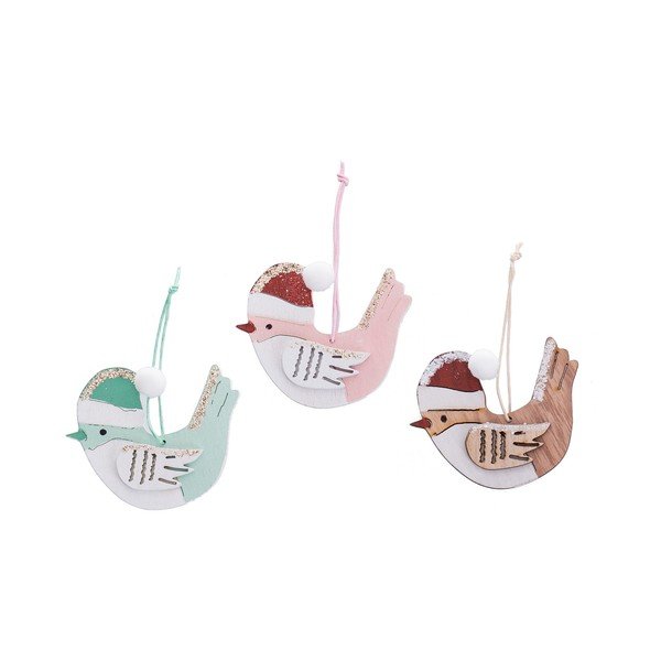 Puidust jõulukaunistused (komplektis 6 tk, 8 cm) Birds – Casa Selección