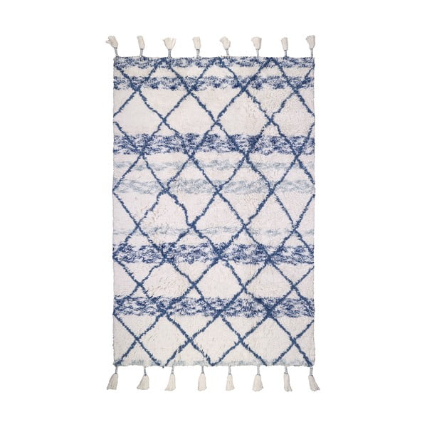 Modro-bílý bavlněný ručně vyrobený koberec Nattiot Kilkay, 100 x 160 cm