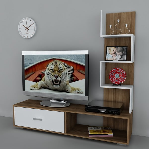 Televizní stěna Akay Walnut/White, 39x160x160 cm