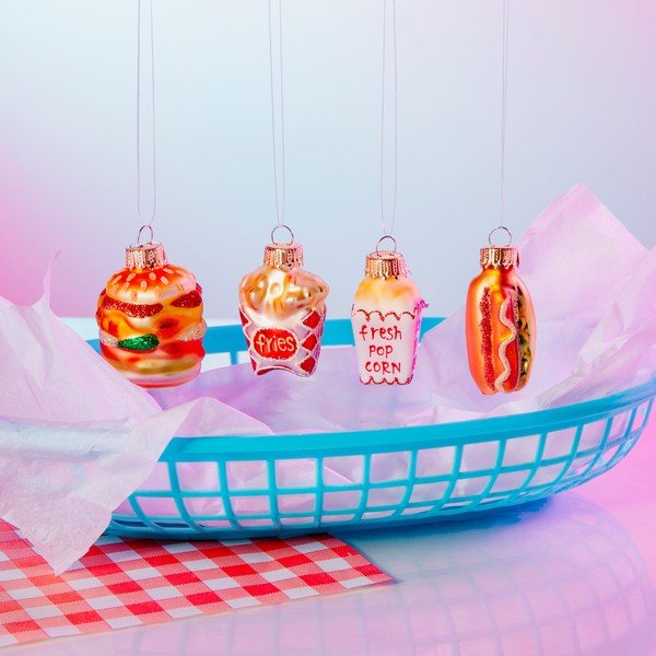 Klaasist jõulukaunistused 4tk komplektis Fast Food - Sass & Belle-image-1