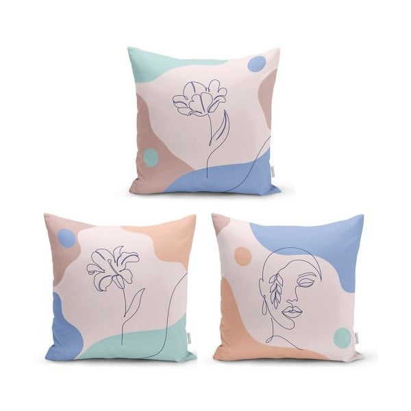 3 dekoratiivse padjakoti komplekt Värviline lill, 45 x 45 cm - Minimalist Cushion Covers
