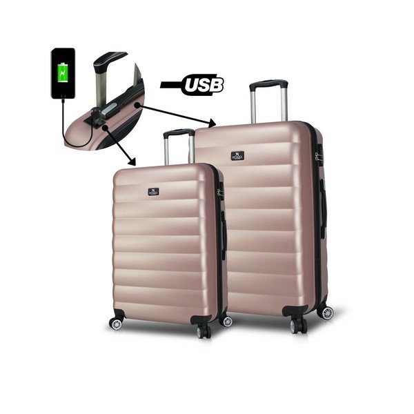 Sada 2 růžových cestovních kufrů na kolečkách s USB porty My Valice RESSNO Large & Medium-image-1