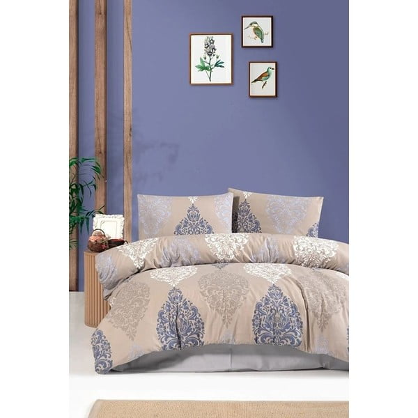 Sinine-beež puuvillane pikendatud voodipesu kaheinimesevoodile koos linaga 200x220 cm - Mila Home