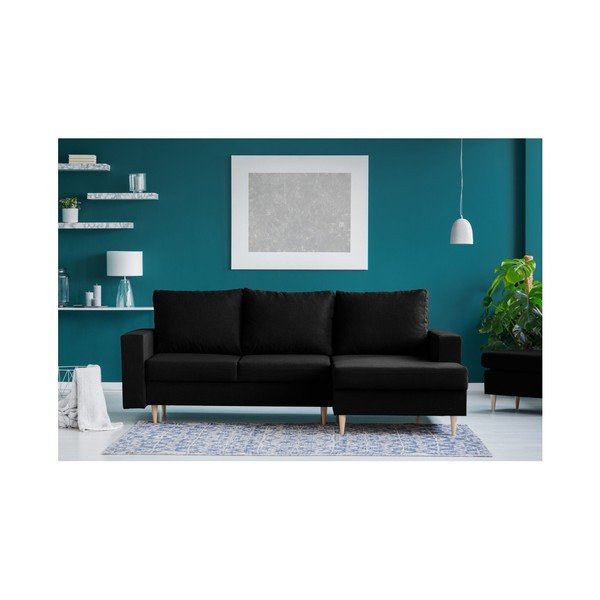 Černá rohová rozkládací pohovka s lenoškou na pravé straně Mazzini Sofas Iris-image-2