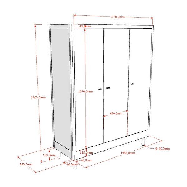 Valge pöögipuidust laste riidekapp 146x190x55 cm Forrest - Vipack-image-2