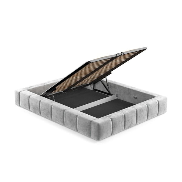 Helehall polsterdatud kaheinimesevoodi koos voodipõhja ja panipaigaga 200x200cm Aruba L - Maison de Rêve-image-3