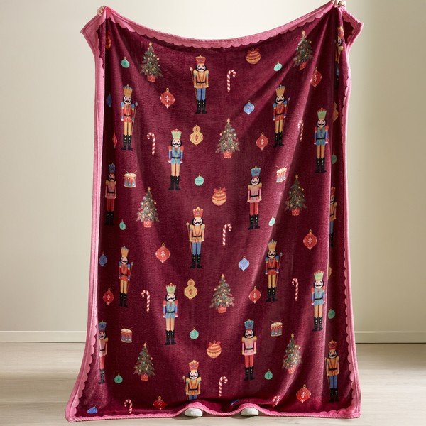 Burgundiapunane/roosa tekk jõulumotiiviga 170x130 cm Christmas Nutcracker - Catherine Lansfield-image-2