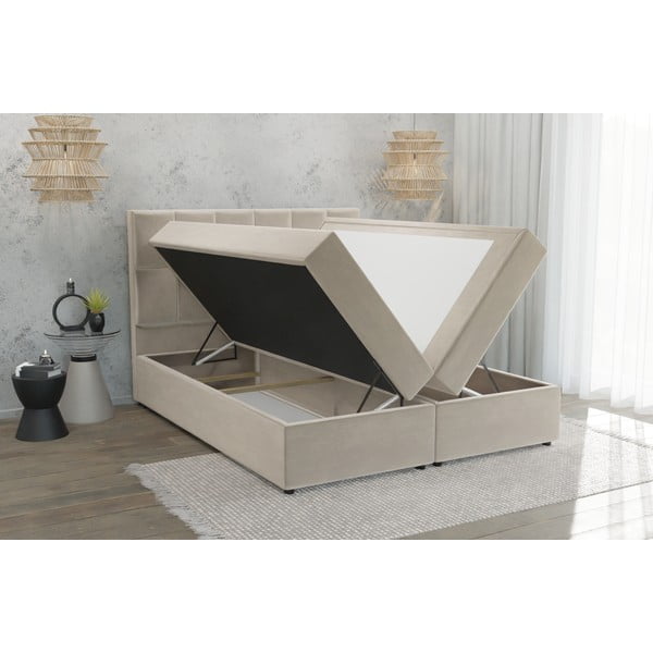 Valge-kreem polsterdatud kaheinimesevoodi koos panipaigaga 160x200 cm Flip - Ropez-image-3