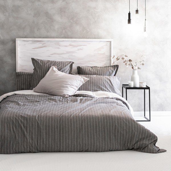 Valge/hall puuvillane tekikott 140x200 cm Oxford – Happy Friday-image-1