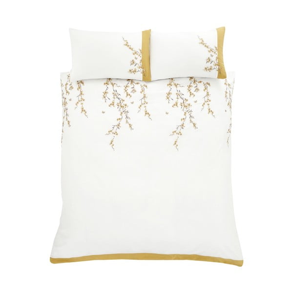 Valge ja kollane voodipesu , 200 x 200 cm Embroidered Blossom - Catherine Lansfield
